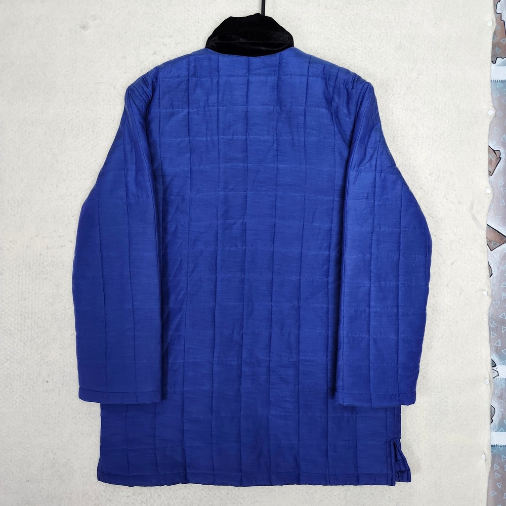 Vintage 100% Silk Quilted Barn Jacket Royal Blue Velvet Collar 90s Bogari Small - Picture 8 of 10
